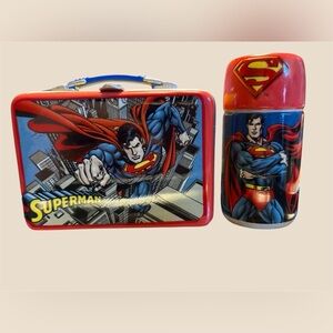 Superman Salt & Pepper Shakers Vandor Lunchbox Thermos Set w/ Tin‎ Case 2001